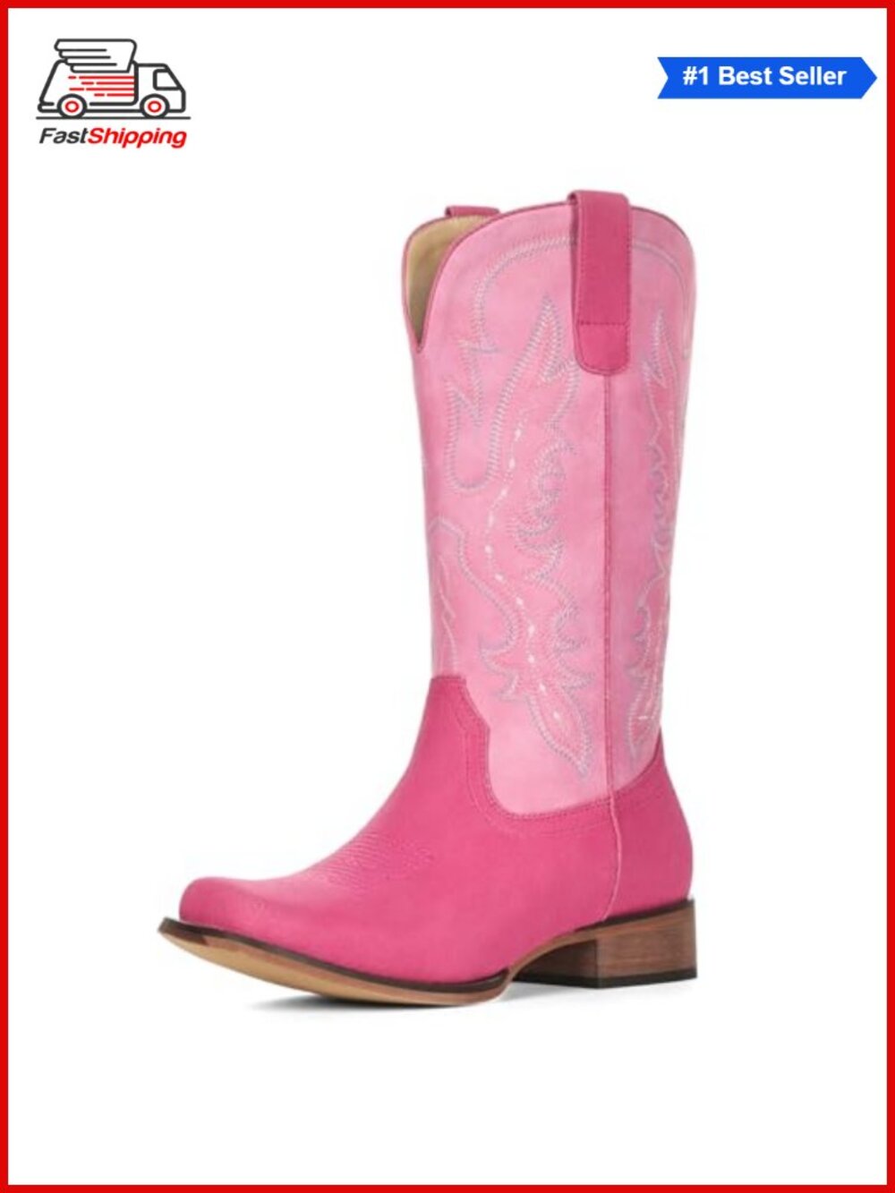 Square Toe Mid Calf Cowboy Boots Faux Suede Western Womens Pull On